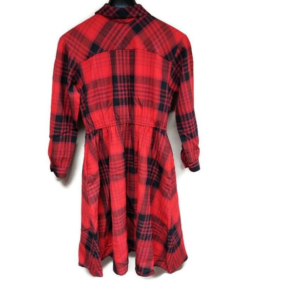 Women's Pure Wool Red Black Plaid Fit & Flare Long Sleeve Shirt Dress Casual - Picture 2 of 7